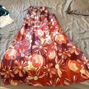 LOFT Red and Cream Floral Maxi Dress